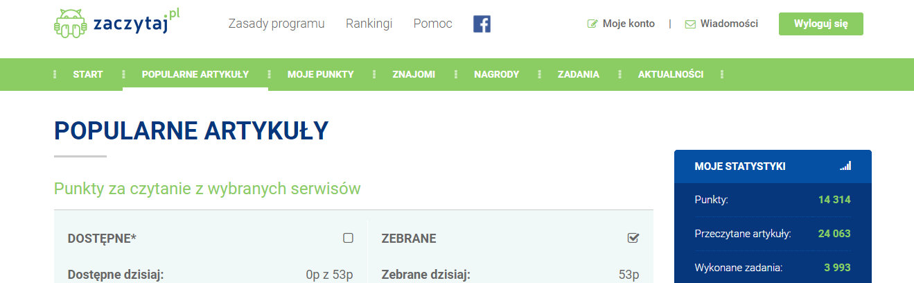 Punkty za czytanie w internecie - duży wybór nagród
