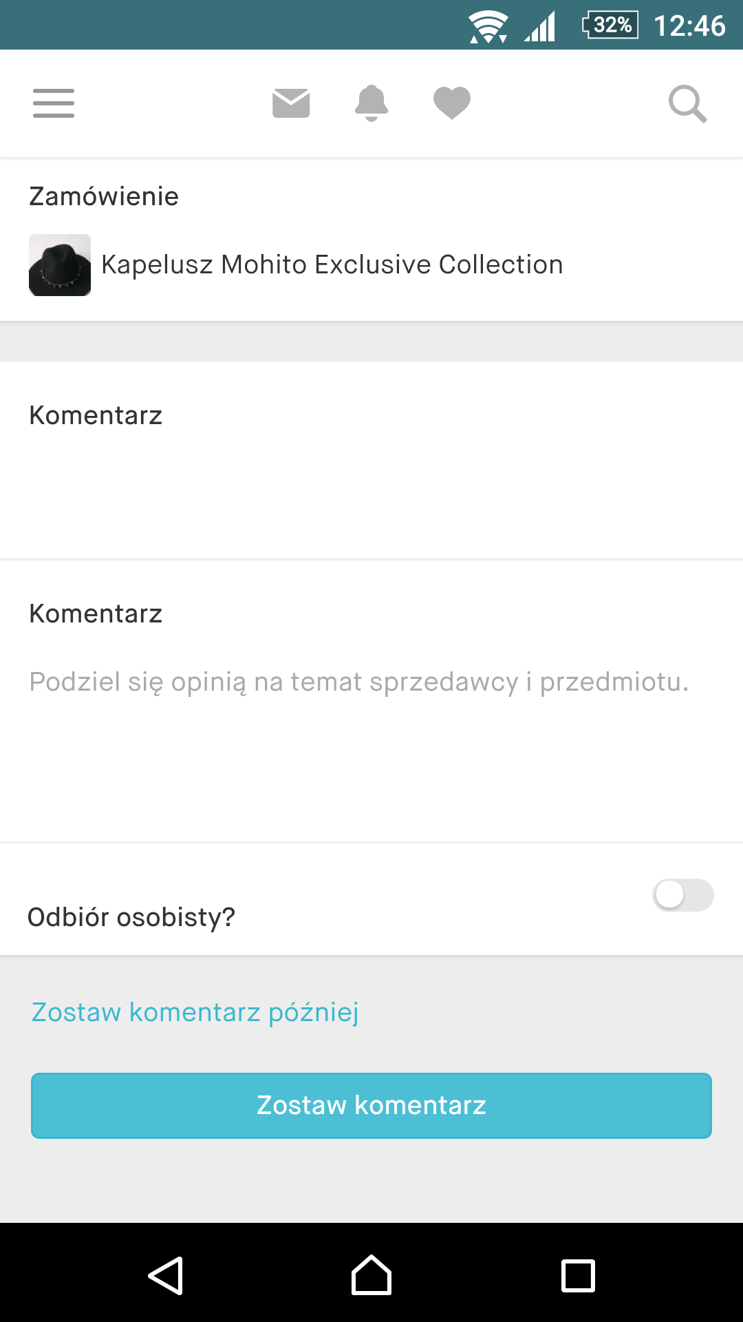 Vinted - brak możliwości wystawienia oceny
