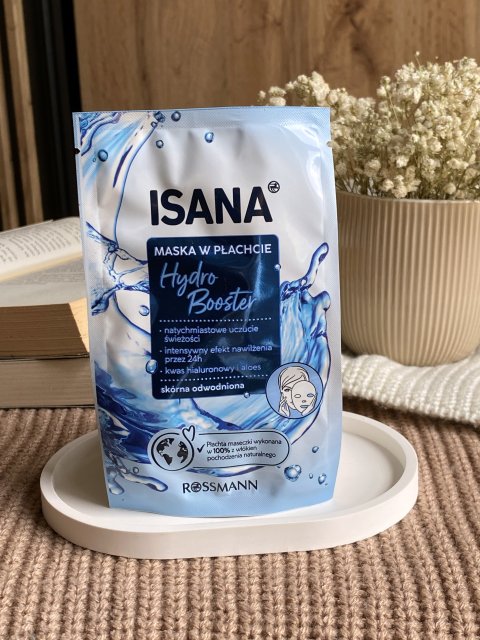 Isana Hydro Booster, Maska do twarzy w płacie, Nawilżająca, Hyaluron & Aloe Vera