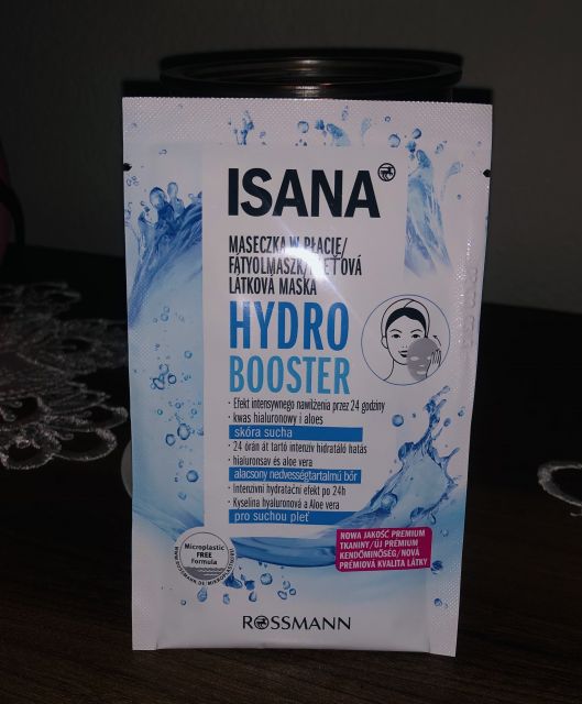 Isana Hydro Booster, Maska do twarzy w płacie, Nawilżająca, Hyaluron & Aloe Vera