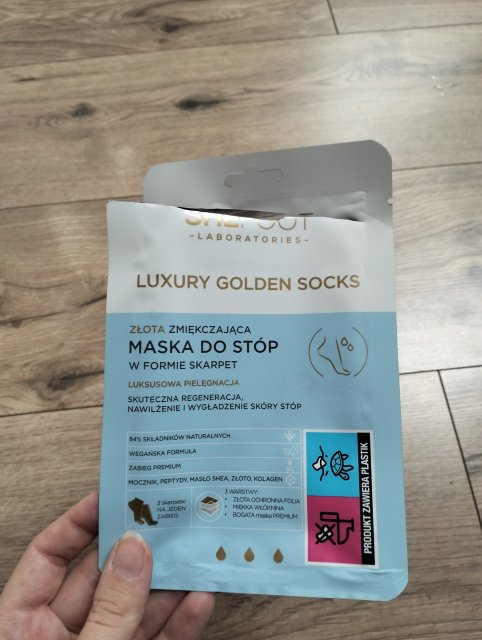 SheFoot Maska do stóp w formie skarpetek, Luxury Golden Socks, Złota, Zmiękczająca