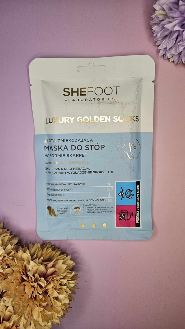 SheFoot Maska do stóp w formie skarpetek, Luxury Golden Socks, Złota, Zmiękczająca