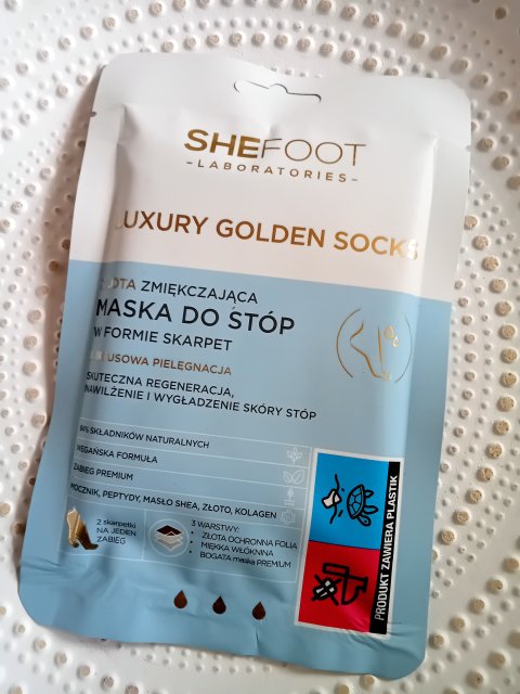 SheFoot Maska do stóp w formie skarpetek, Luxury Golden Socks, Złota, Zmiękczająca