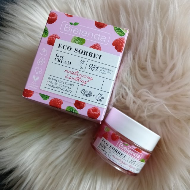 Bielenda Eco Sorbet, Krem do twarzy, Nawilżająco-kojący, Ekstrakt z maliny + Hydro Complex + Kwas hialuronowy