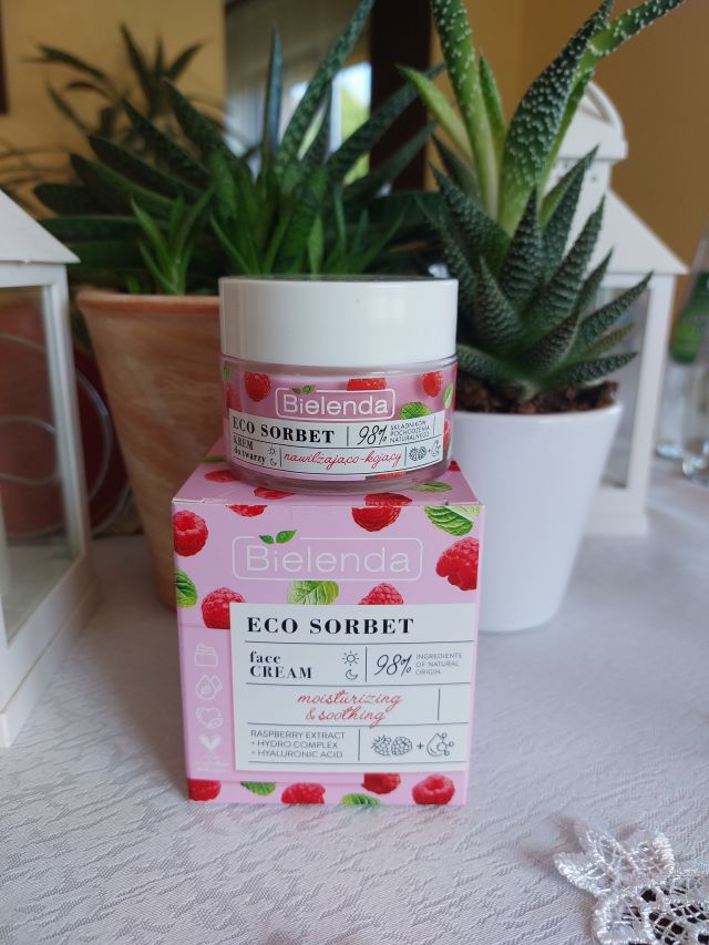 Bielenda Eco Sorbet, Krem do twarzy, Nawilżająco-kojący, Ekstrakt z maliny + Hydro Complex + Kwas hialuronowy
