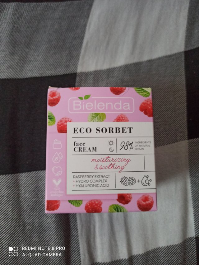 Bielenda Eco Sorbet, Krem do twarzy, Nawilżająco-kojący, Ekstrakt z maliny + Hydro Complex + Kwas hialuronowy