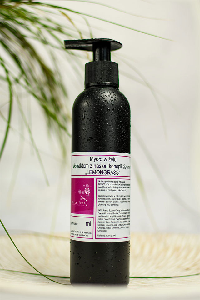 WhiteTree Natural Cosmetics Mydło w żelu, Z ekstraktem z nasion konopii siewnych, Lemongrass