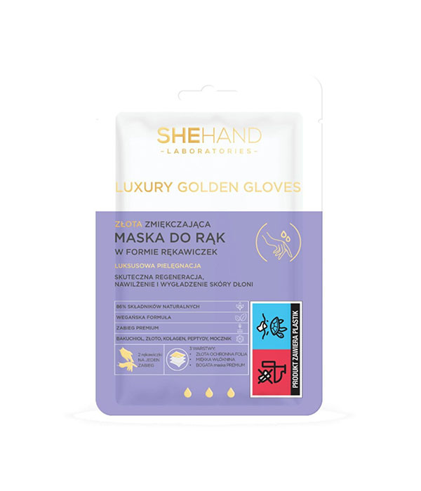 SheHand Maska do rąk w formie rękawiczek, Luksusowa Pielęgnacja, Luxury Golden Gloves, Złota, Zmiękczająca