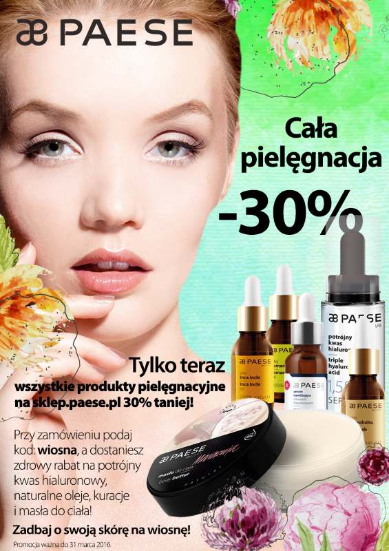 - 30% na kosmetyki do pielęgnacji od Paese