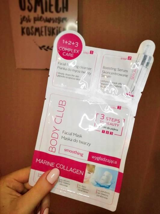 Body Club Maska do twarzy w płacie, 1 + 2 + 3 Complex Care, Wygładzająca, Marine Collagen