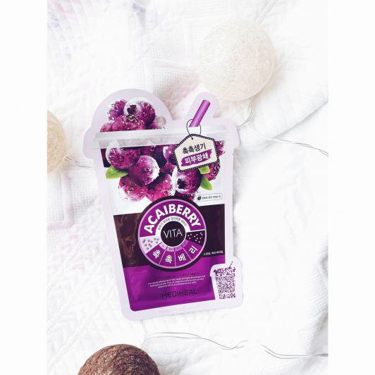 Mediheal Maska do twarzy w płacie, Vita, Energizująco-tonizująca z jagodami acai