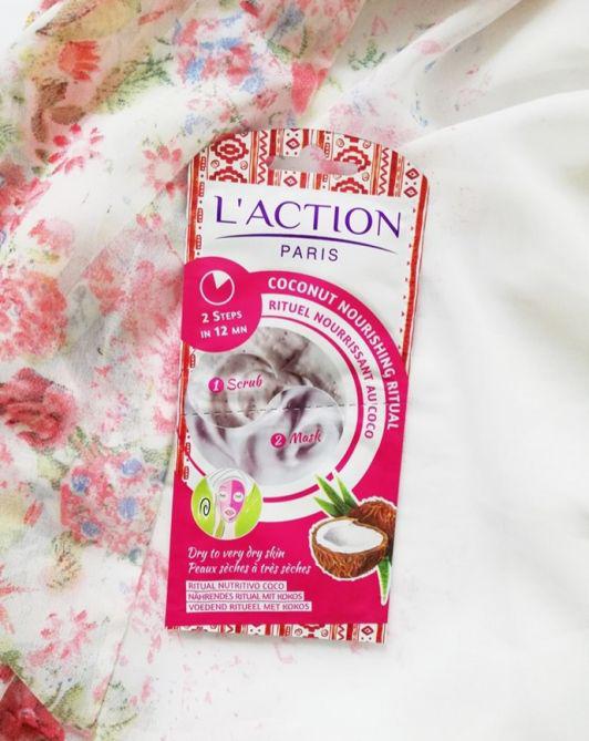 L'action Paris Coconut Nourishing Ritual, peeling delikatnie złuszczający+ maseczka odżywczo-nawilżająca