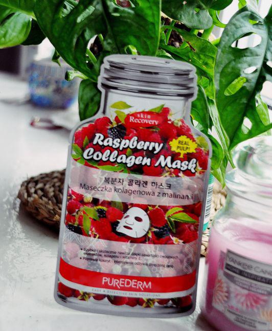 Purederm Maska do twarzy w płacie, Kolagenowa, Malina 