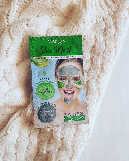 Marion Duo Mask, Maseczka do twarzy, Zabieg oczyszczająco-nawilżający, Maska nawilżająca - sok z aloesu, Maska oczyszczająca - aktywny węgiel