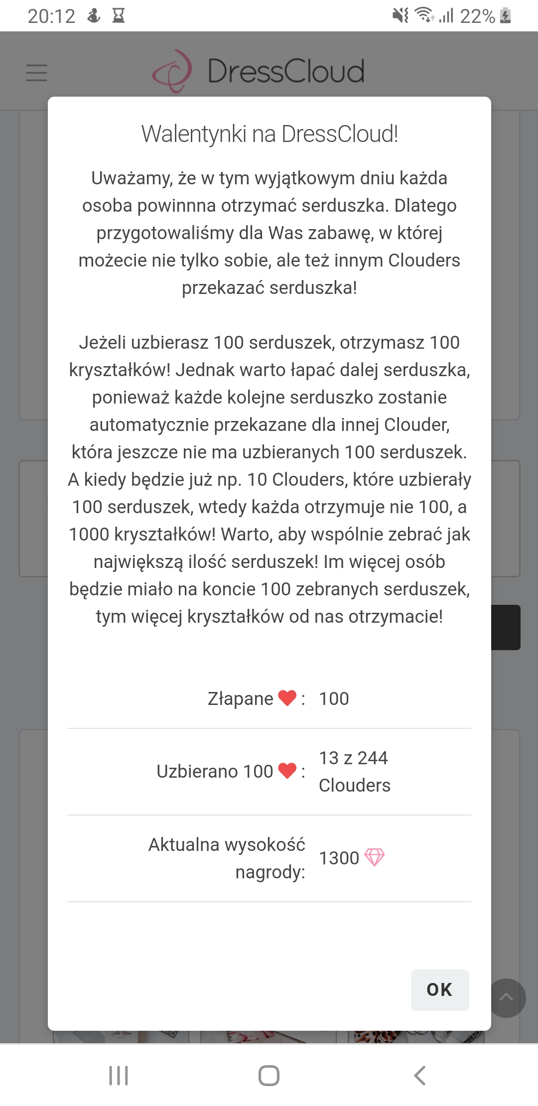 Walentynki DressCloud 2020 - łapanie serduszek 