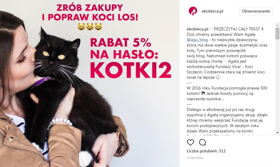 Ekobieca.pl 5% + pomoc dla kotów