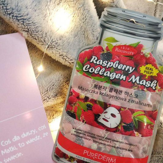 Purederm Maska do twarzy w płacie, Kolagenowa, Malina 