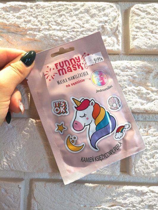 Marion Funny Mask, Maska do twarzy w płacie, Jednorożec, Nawilżająca, Kamień Księżycowy i perła