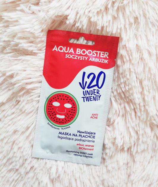 Under Twenty nawilżająca maska na płacie, łagodząca podrażnienia, Aqua Booster, Soczysty Arbuzik
