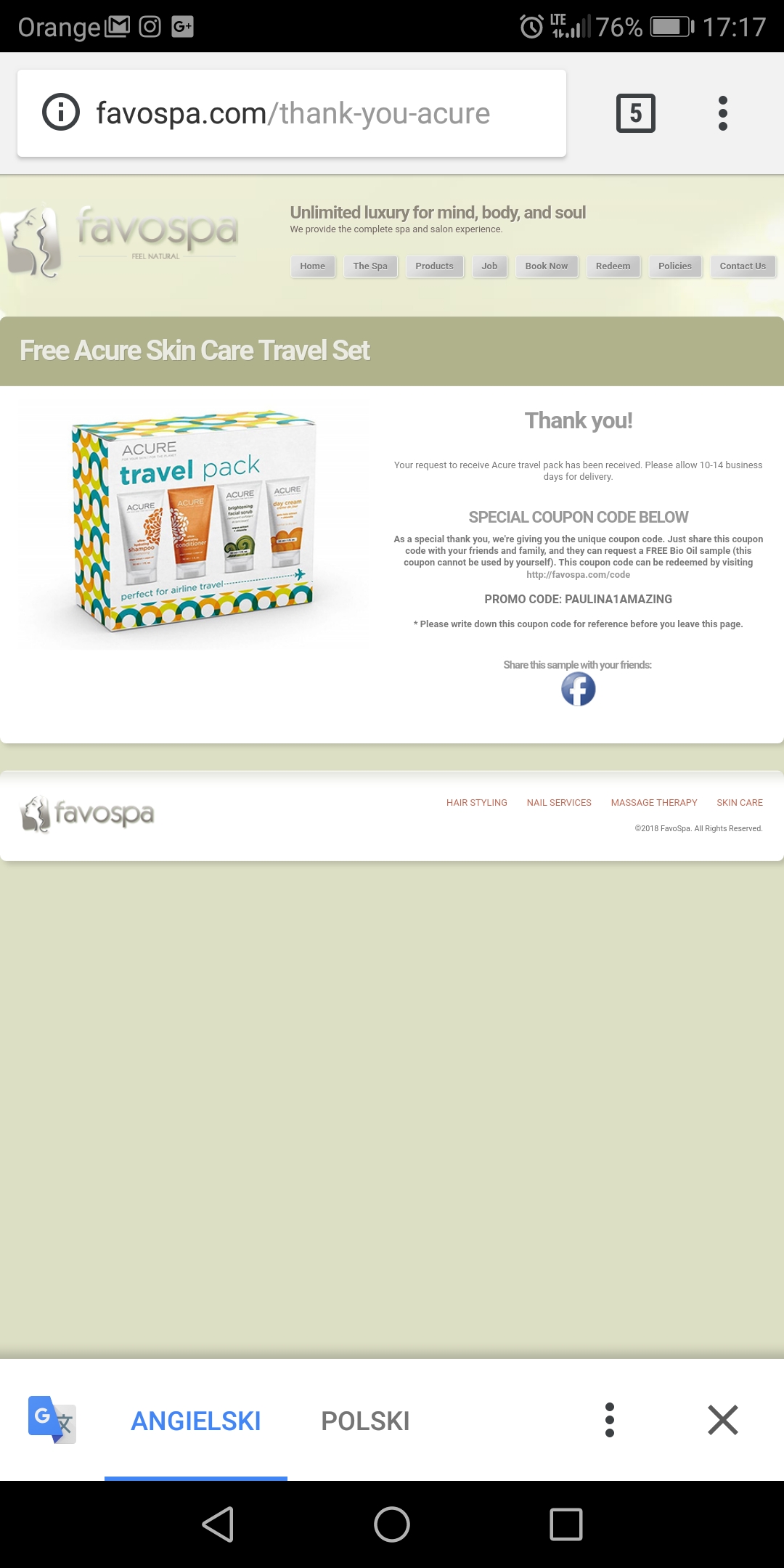 Darmowy zestaw próbek Acure od Favospa - Travel Pack