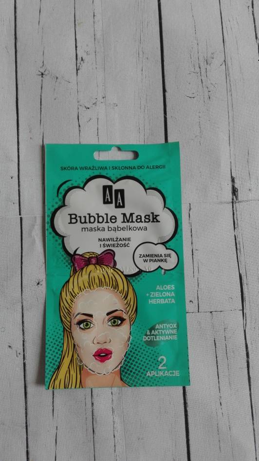 AA  Bubble Mask, maska bąbelkowa, nawilżenie i świeżość, aloes + zielona herbata