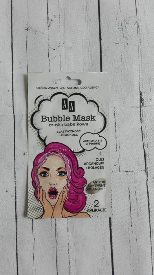 AA Bubble Mask, maska bąbelkowa, elastyczność i gładkość, olej arganowy + kolagen