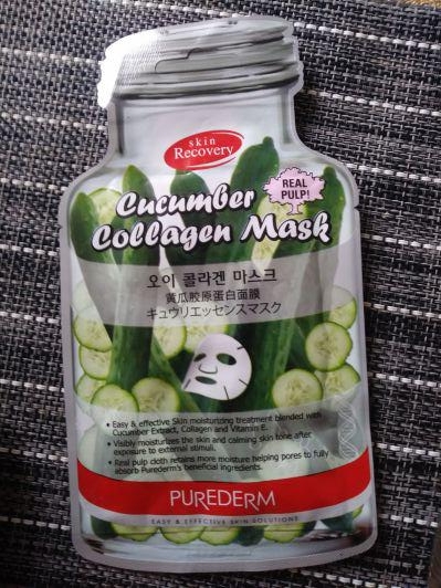 Purederm Maska do twarzy w płacie, Kolagenowa, Ogórek