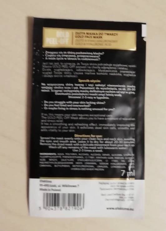 Efektima Maseczka do twarzy, Gold Peel-Off, Złoto & Kwas hialuronowy