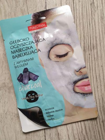 Purederm Maska do twarzy w płacie, Bąbelkująca, Aktywny węgiel