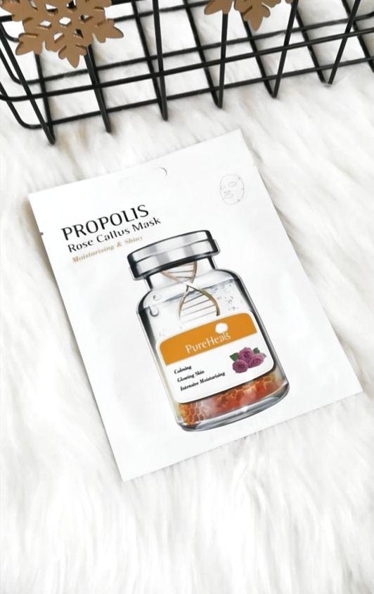 Pureheal's Propolis, Maska do twarzy, Nawilżająco-rozświetlająca, Z propolisem i różą