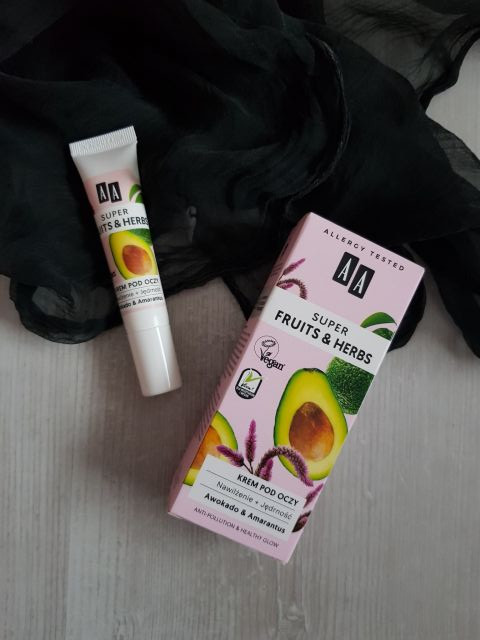 AA Super Fruits & Herbs, Krem pod oczy, Nawilżenie + jędrność, Awokado i amarantus 