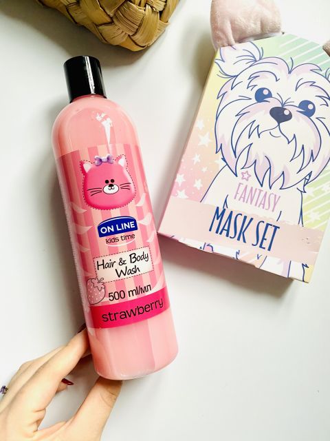 On Line Kids Time, Szampon i płyn do kąpieli, 2w1, Truskawka 