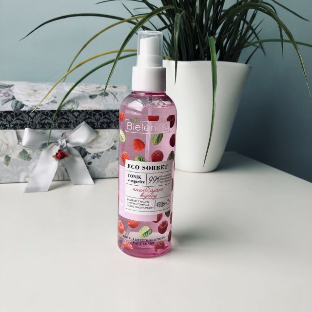 Bielenda Eco Sorbet, Tonik w mgiełce, Nawilżająco-kojący, Ekstrakt z maliny + Hydro Complex + Kwas hialuronowy