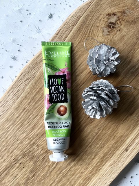 Eveline I Love Vegan Food, Krem do rąk, Regenerujący, Regeneruje i łagodzi, Awokado i hibiskus