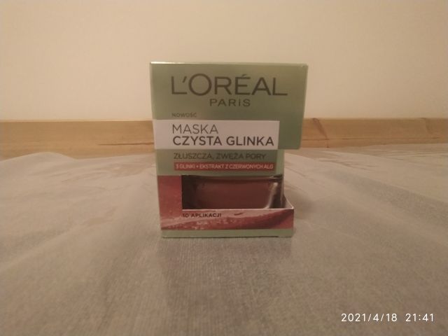 L'Oréal Czysta Glinka, Maska do twarzy, 3 glinki + ekstrakt z czerwonych alg, Złuszczająco - wygładzająca