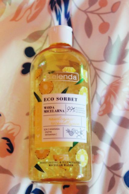 Bielenda Eco Sorbet, Woda micelarna, Nawilżająco-rozświetlająca, Sok z ananasa + enzym + witamina C
