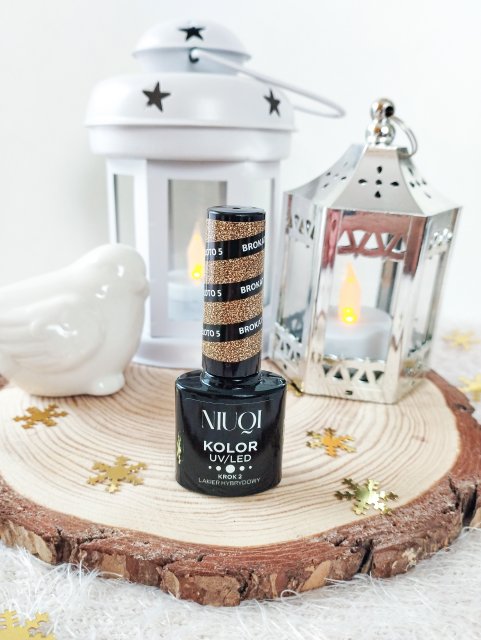 NIUQI Lakier hybrydowy, Brokat złoto 5