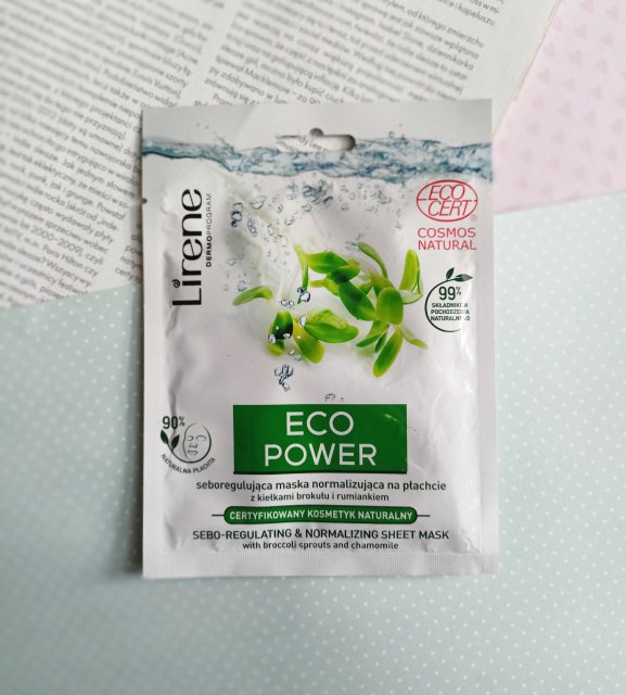 Lirene Eco Power, Maska do twarzy w płacie, Seboregulująca, Normalizująca, Z kiełkami brokułu i rumiankiem
