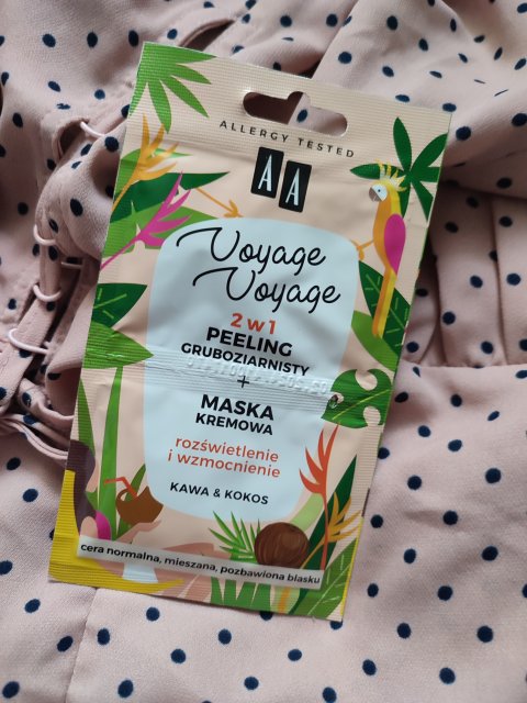 AA Voyage Voyage, 2w1 Peeling gruboziarnisty + maska kremowa, Kawa & Kokos
