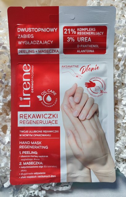Lirene Dermoprogram, Aksamitne dłonie, Rękawiczki regenerujące, Dwustopniowy zabieg wygładzający