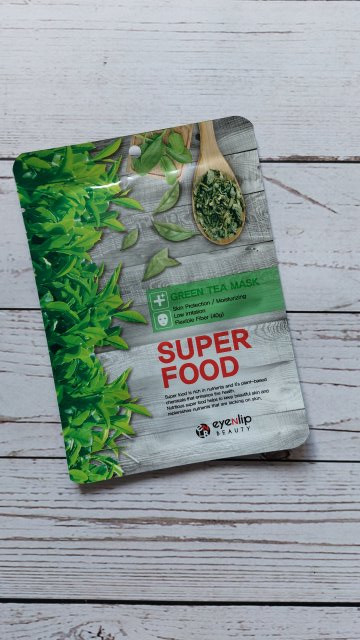 Eyenlip Beauty Maska do twarzy w płacie, SuperFood Green Tea, O działaniu ochronnym, nawilżającym i łagodzącym 