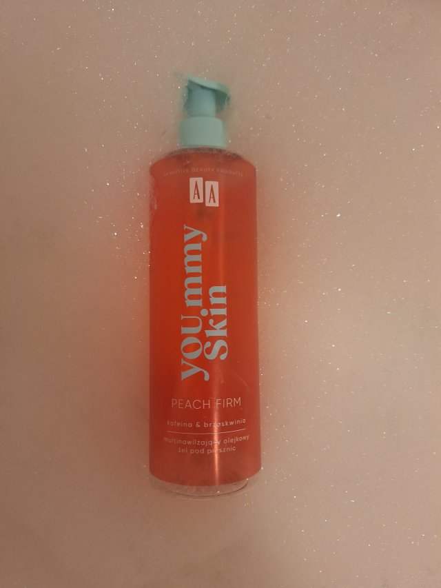 AA Yoummy skin, Żel pod prysznic, Peach Firm, Multinawilżający, Olejkowy, Kofeina i brzoskwinia