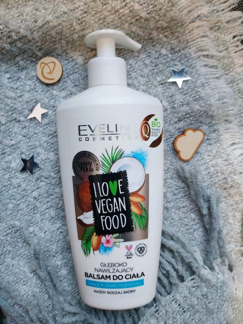 Eveline I Love Vegan Food, Balsam do ciała, Głęboko nawilżający, Bioolejek kokosowy i migdał data-recommend=