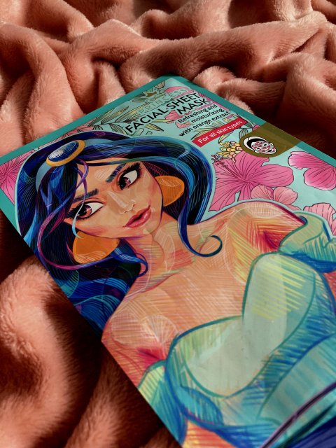 Topbrands Europe B.V. Disney Princess, Maska do twarzy w płacie, Odświeżająca i nawilżająca, Z ekstraktem z pomarańczy, Jasmine