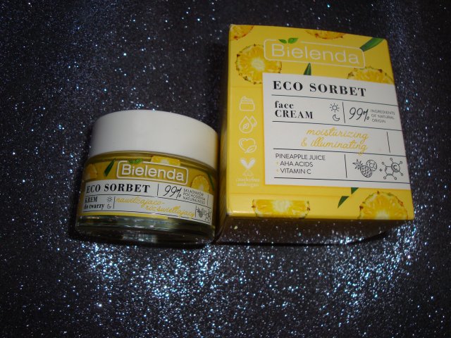 Bielenda Eco Sorbet, Krem do twarzy, Nawilżająco -  rozświetlający, Sok z ananasa + kwasy AHA + witamina C