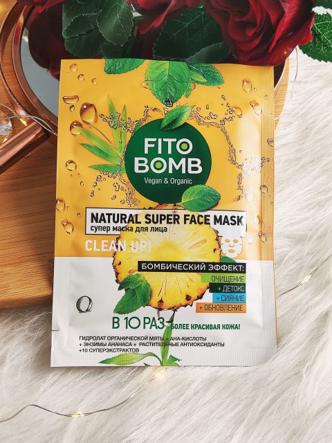 Fitokosmetik Fito Bomb, Maska do twarzy w płacie, Oczyszczenie + Detoks + Rozświetlenie + Odnowienie