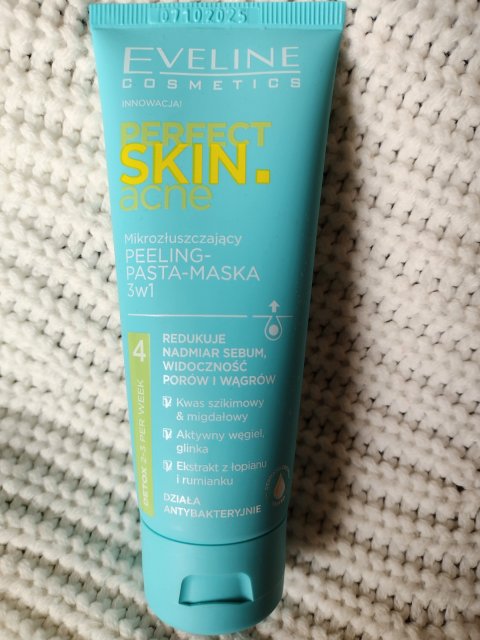 Eveline Perfect Skin. Acne, Peeling-pasta-maska do twarzy, 3w1, Mikrozłuszczający