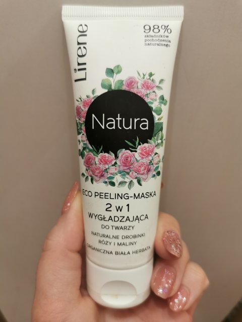 Lirene Natura, Eco, Peeling-maska do twarzy, Naturalne drobinki róży i malin, Organiczna biała herbata