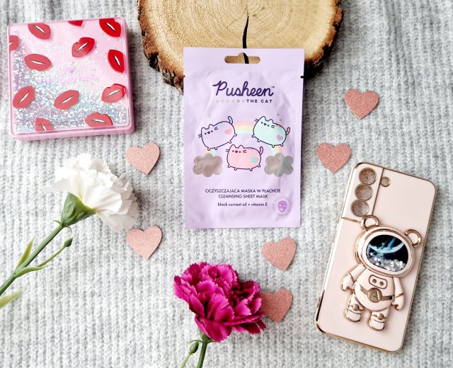 Sence Essentials Pusheen The Cat, Maseczka do twarzy w płacie, Oczyszczająca, Olejek z czarnej porzeczki i witamina E