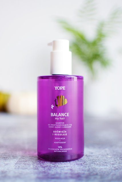 YOPE Balance My Hair, Szampon do włosów, Z kwasami, Do przetłuszczającej się skóry głowy, Regulacja + Adaptogeny